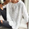 White Laser Cut Paisley ¾ Long Sleeve Top