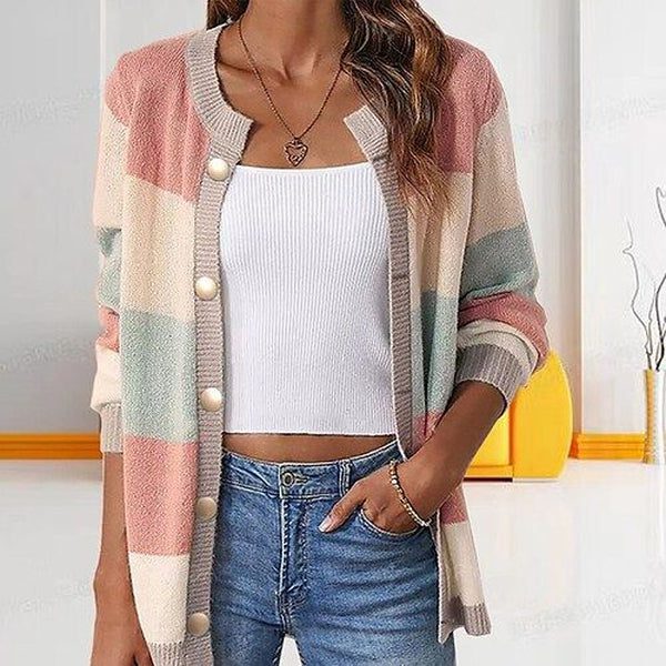 Sweet Color Block Long Sleeve Cardigan