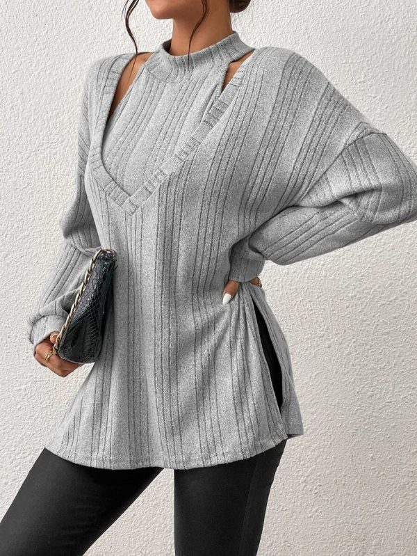 Grey Long Sleeve Plain Top