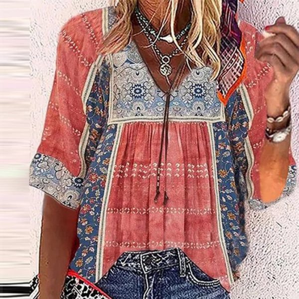 Boho Chic Colorful Prairie Half Sleeve Top