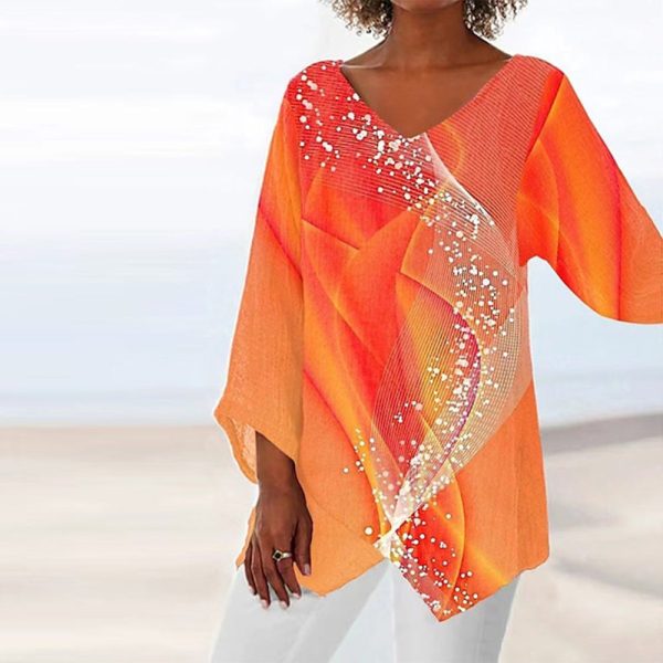 Orange Long Sleeve Print Top