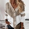 Casual V-Neck Coffee Print Cardigan