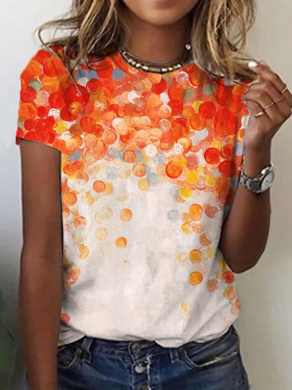 Orange Round Neck Print Top