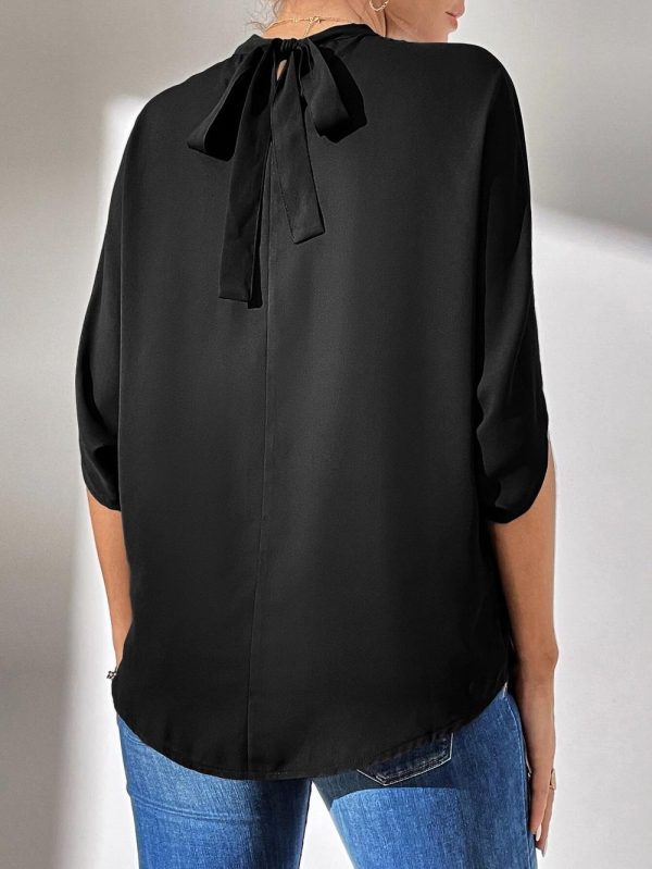 Mock Neck Black Split Sleeve Top