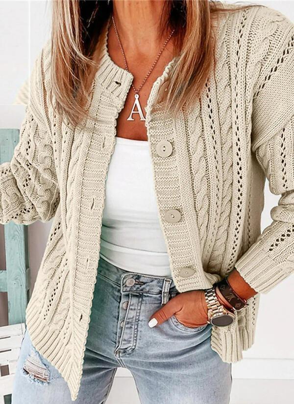 Button Front Beige Cable Cardigan