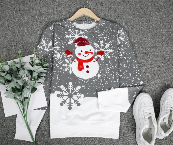 Cute Round Neck Snowman Print Top