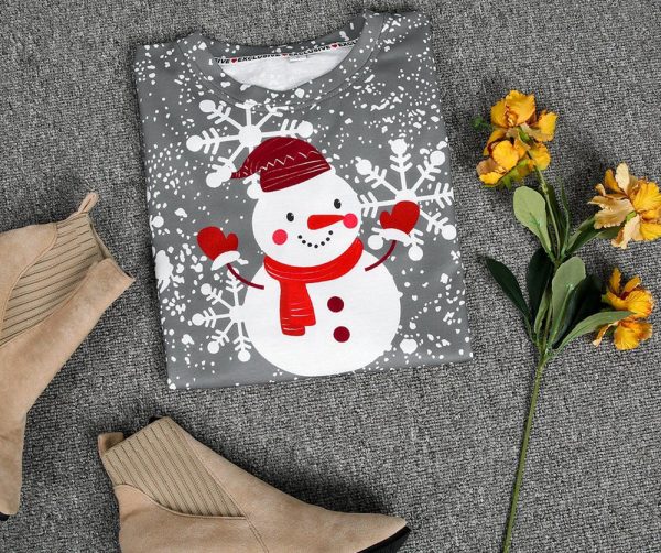 Cute Round Neck Snowman Print Top