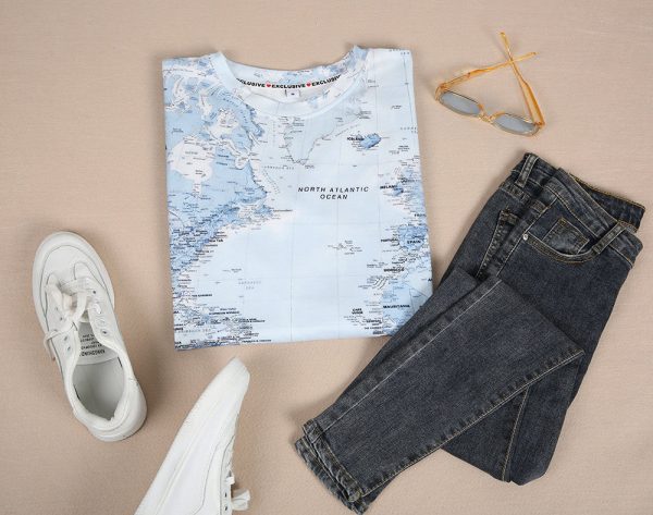 Comfy Map Print Long Sleeve Top