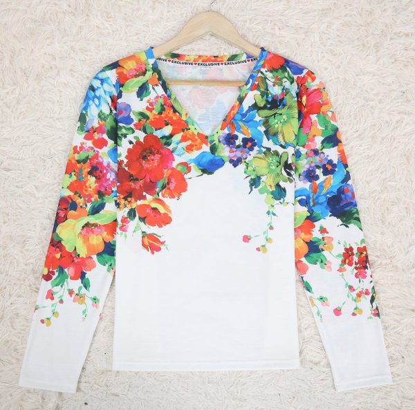 Fresh Floral Garden V-Neck Long Sleeve Top