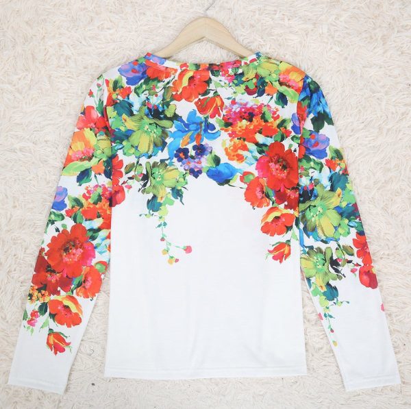 Fresh Floral Garden V-Neck Long Sleeve Top