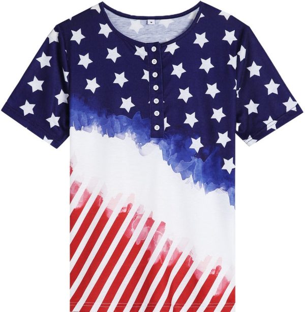 American Flag Fourth of July Button Front Henley Shirt