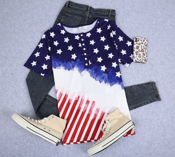 American Flag Fourth of July Button Front Henley Shirt