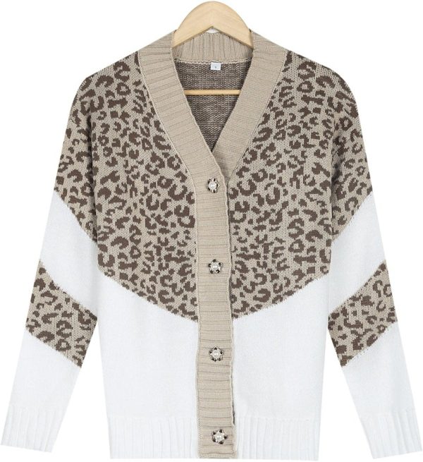 Casual V-Neck Coffee Print Cardigan