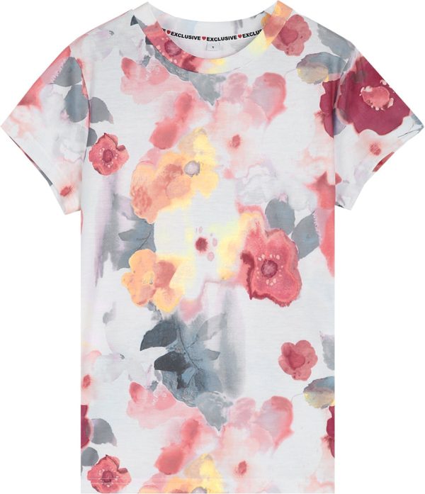 Lake Watercolor Floral Print Short Sleeve Top