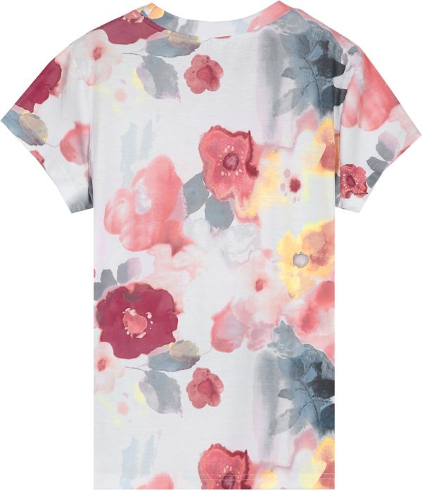 Lake Watercolor Floral Print Short Sleeve Top