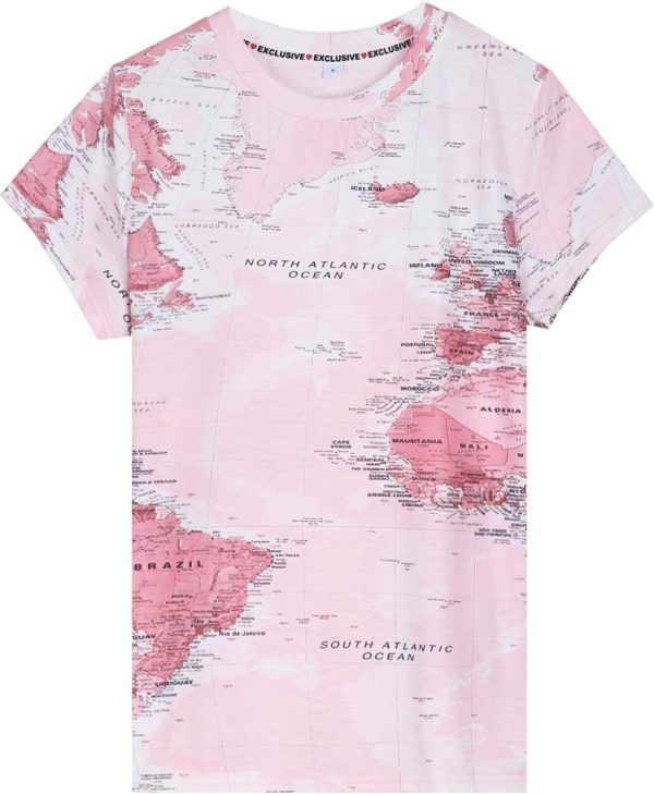 Around the World Map Print Pink Shirt