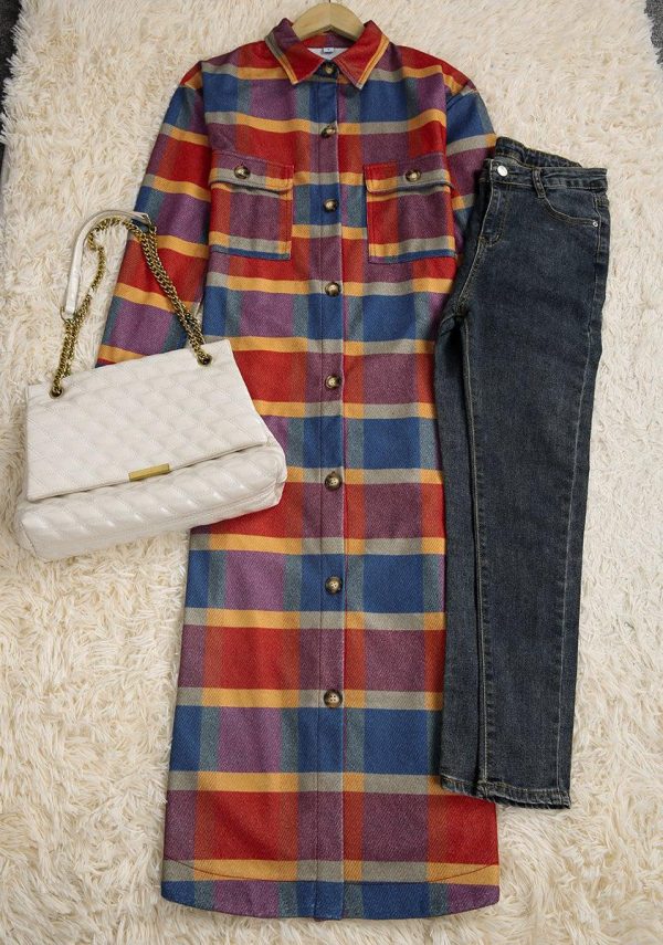 Super Long Plaid Cardigan Floor Length Coat