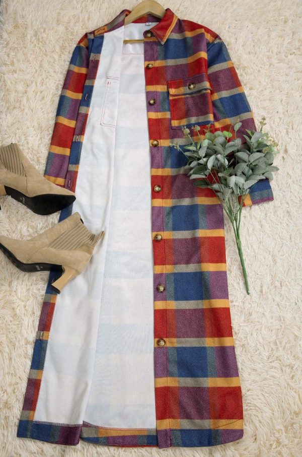 Super Long Plaid Cardigan Floor Length Coat