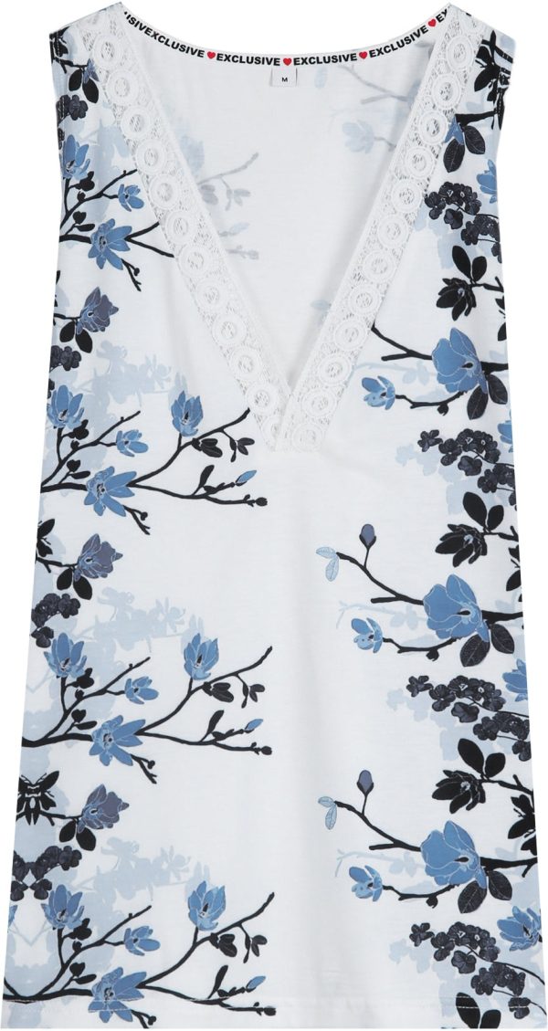 Blue Flower Sleeveless V-Neck Summer Cami