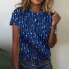 Chic Blue Round Neck Print Top