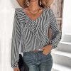 Ruffled Black White Striped Long Sleeve Top