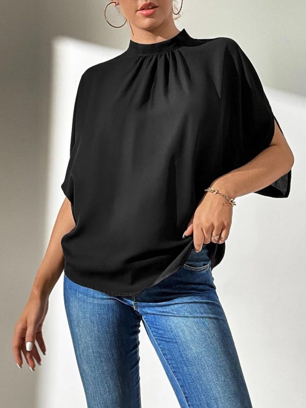 Mock Neck Black Split Sleeve Top