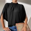 Mock Neck Black Split Sleeve Top