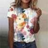 Lake Watercolor Floral Print Short Sleeve Top