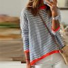 Orange Trim Navy and White Stripe Long Sleeve Top