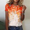 Orange Round Neck Print Top