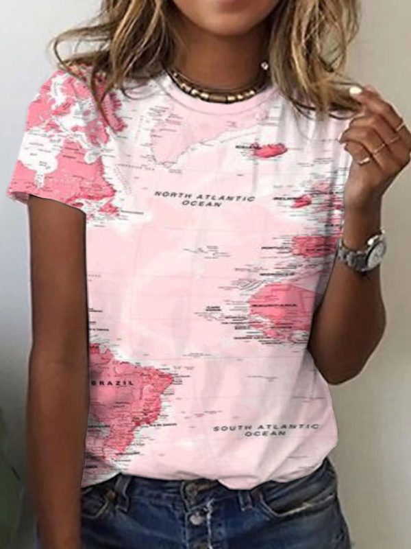 Around the World Map Print Pink Shirt