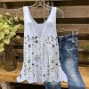 White Print Sleeveless Tank Top