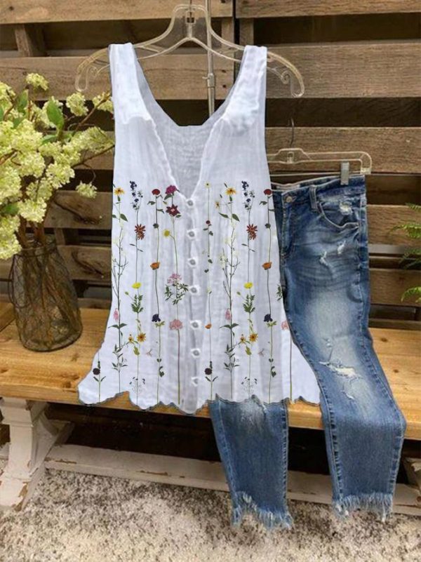 White Print Sleeveless Tank Top