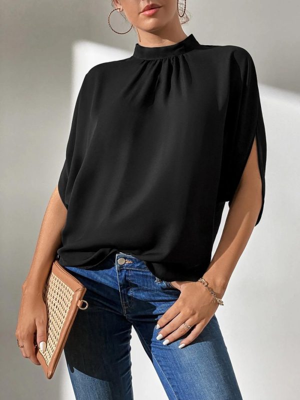 Mock Neck Black Split Sleeve Top