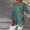 Golden Glam Floral Print Blue Tunic Top