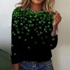 Lucky Green Four-Leaf Clover Print Long Sleeve Top