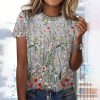 Grey Plant Print Short Sleeve Top