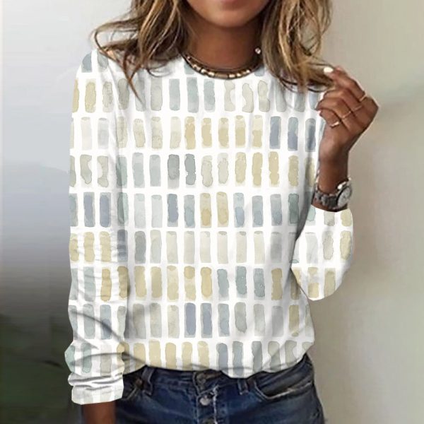 Geometric Beige Print Crewneck Shirt