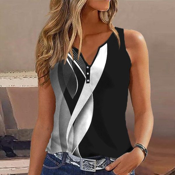 Black And White Sleeveless Print Top