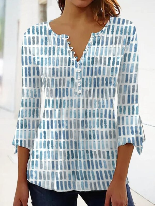 Watercolor Blue & White ¾ Sleeve Tunic Top