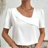 Solid White Puffed Short Sleeve Asymmetrical Top