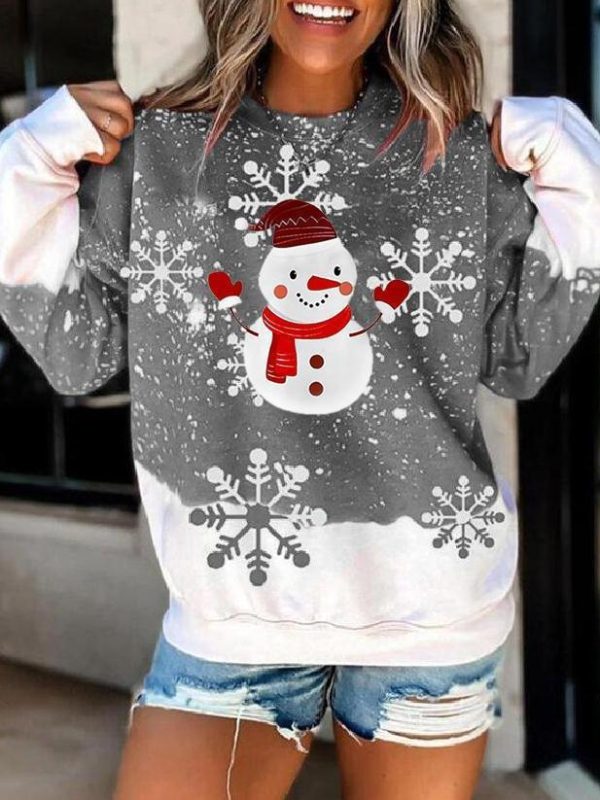 Cute Round Neck Snowman Print Top