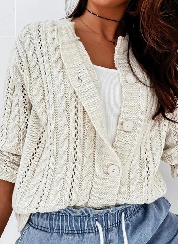 Button Front Beige Cable Cardigan