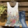 White Colorful Abstract Floral Print Tank Top