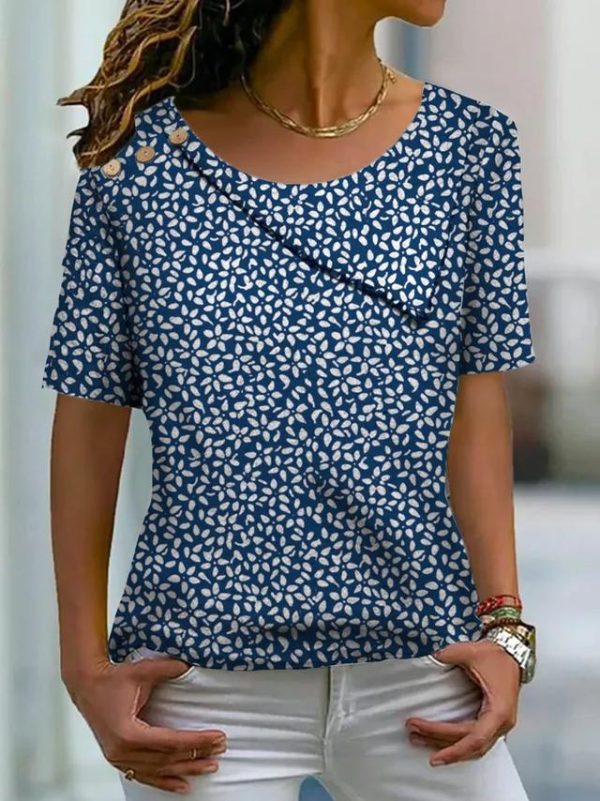 Blue Round Neck Short Sleeve Top