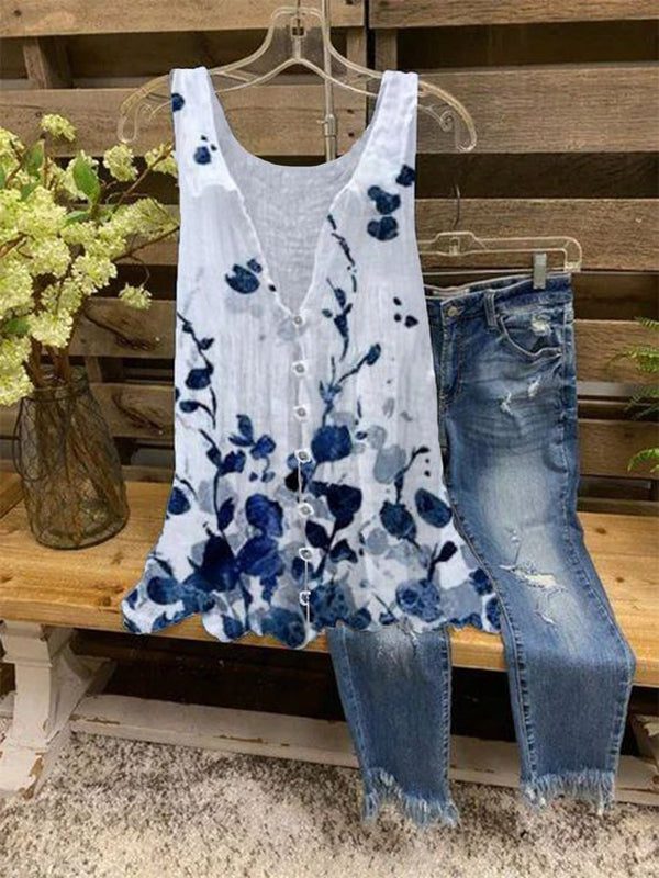 White Sleeveless Print Cami