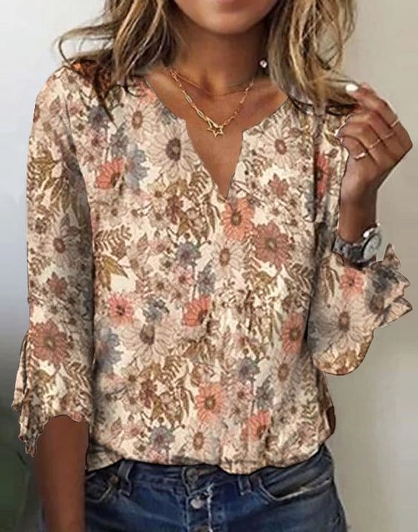 Apricot 3/4 Sleeve Print Top