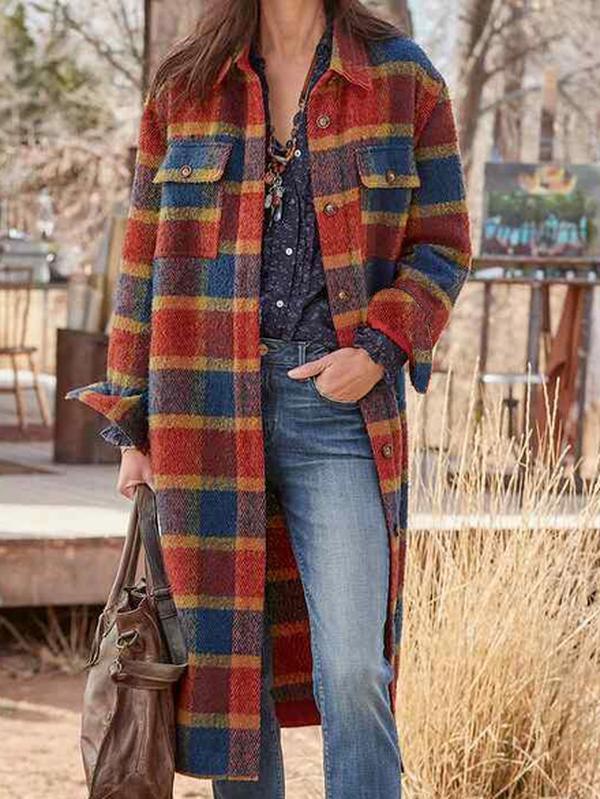 Super Long Plaid Cardigan Floor Length Coat