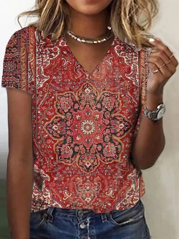 Showy Short Sleeve Print Top