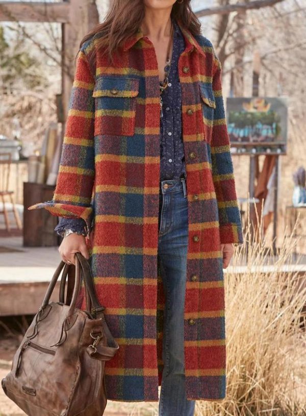 Super Long Plaid Cardigan Floor Length Coat